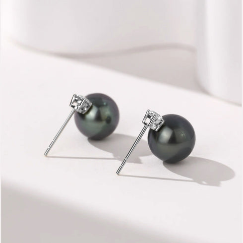 Tahitian Pearl Sasha Zirconia Earrings in Sterling Silver